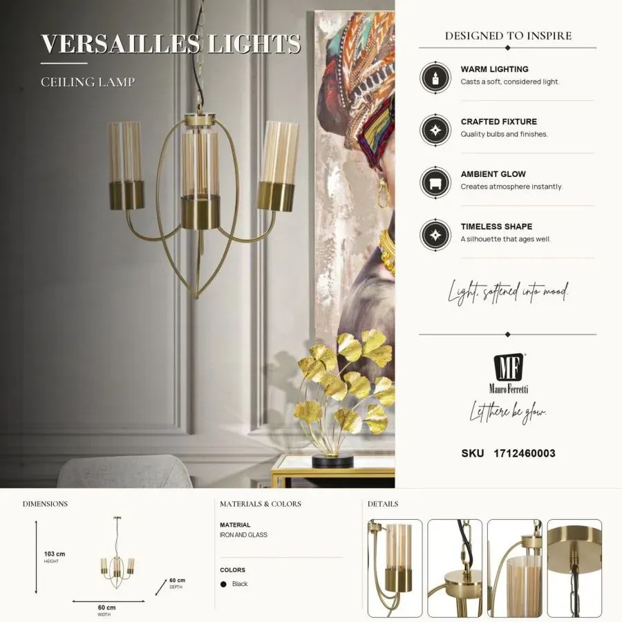 Závesný luster Versailles 60 cm zlatý