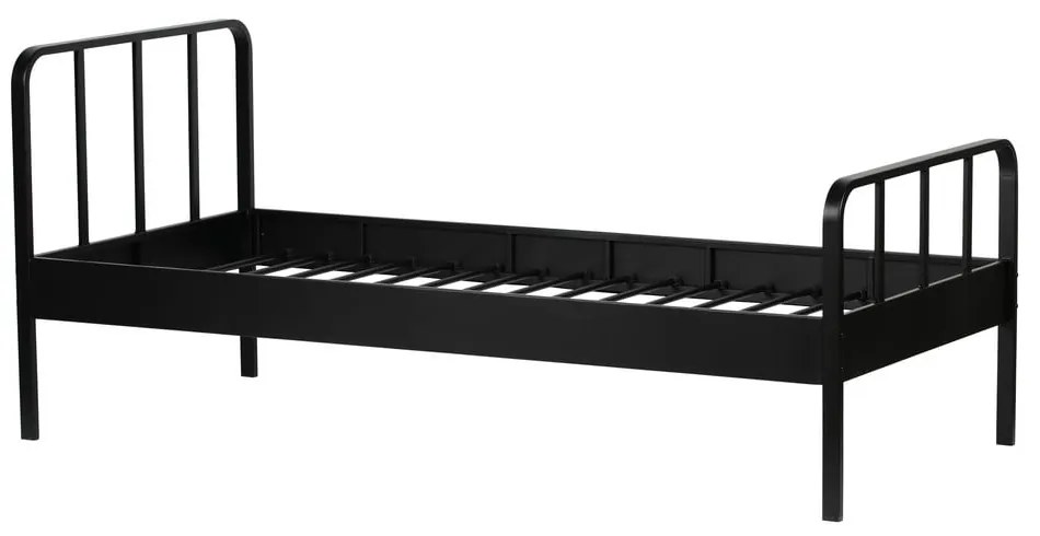 Čierna kovová jednolôžková posteľ s roštom 90x200 cm Mees – WOOOD