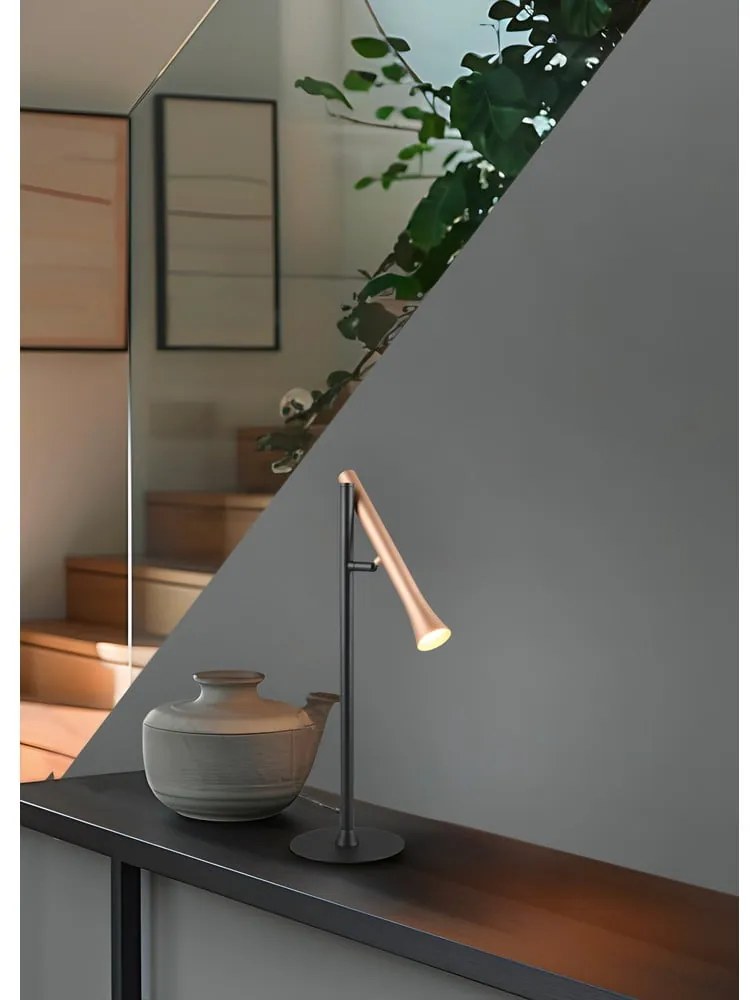 LED stolová lampa v čierno-zlatej farbe s kovovým tienidlom (výška 53 cm) Fiato – Trio