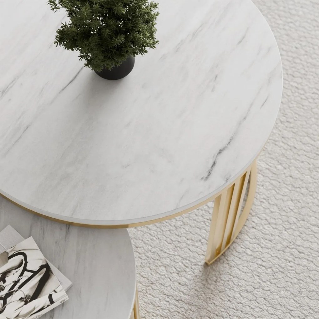 OKRÚHLY KONFERENČNÝ STOLÍK 2v1 LEONARDO 2 BRÚSENÁ ZLATÁ + MRAMOR