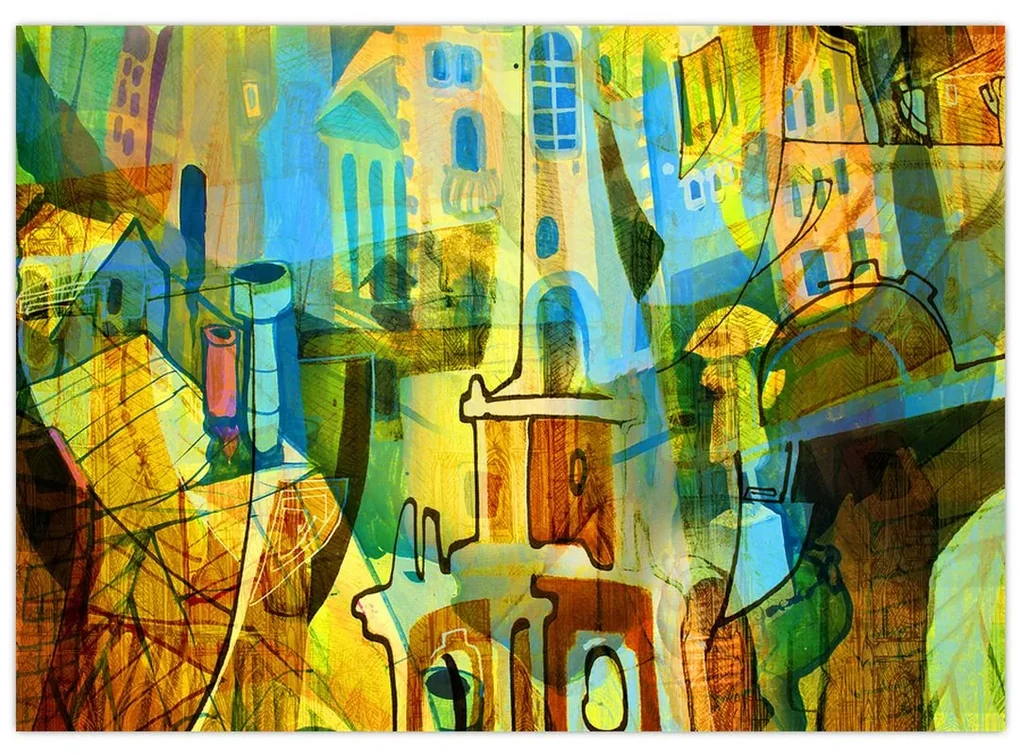Sklenený obraz - Architektúra, kubistická abstrakcia (70x50 cm)