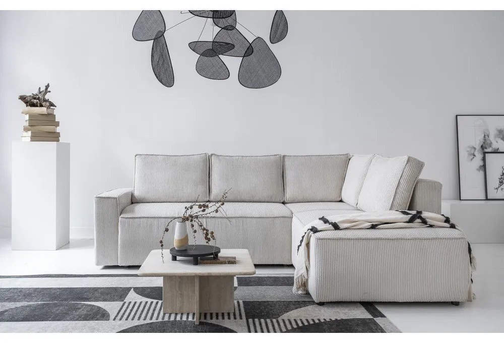 Biela menčestrová rozkladacia rohová pohovka (pravý roh) Brave Dave – Miuform