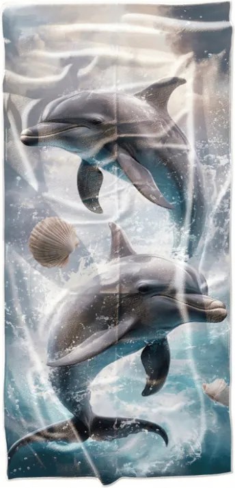 Rýchloschnúca plážová osuška DOLPHINS modrá 70 x 140 cm, 100% mikrovlákno