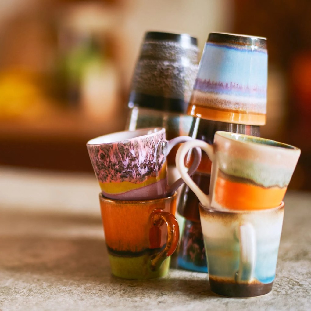 HK living Kameninový hrnček na espresso 70's Retro 80 ml – set 4 ks