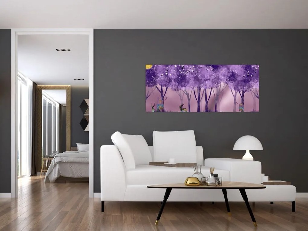 Obraz - Jelene v magickom lese (120x50 cm)
