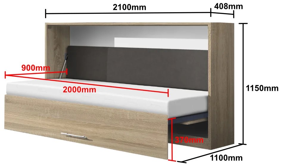 Nabytekmorava Sklápacia posteľ VS1056, 200x90cm farba lamina: dub sonoma tmavá/biele dvere, Varianta dverí: matné