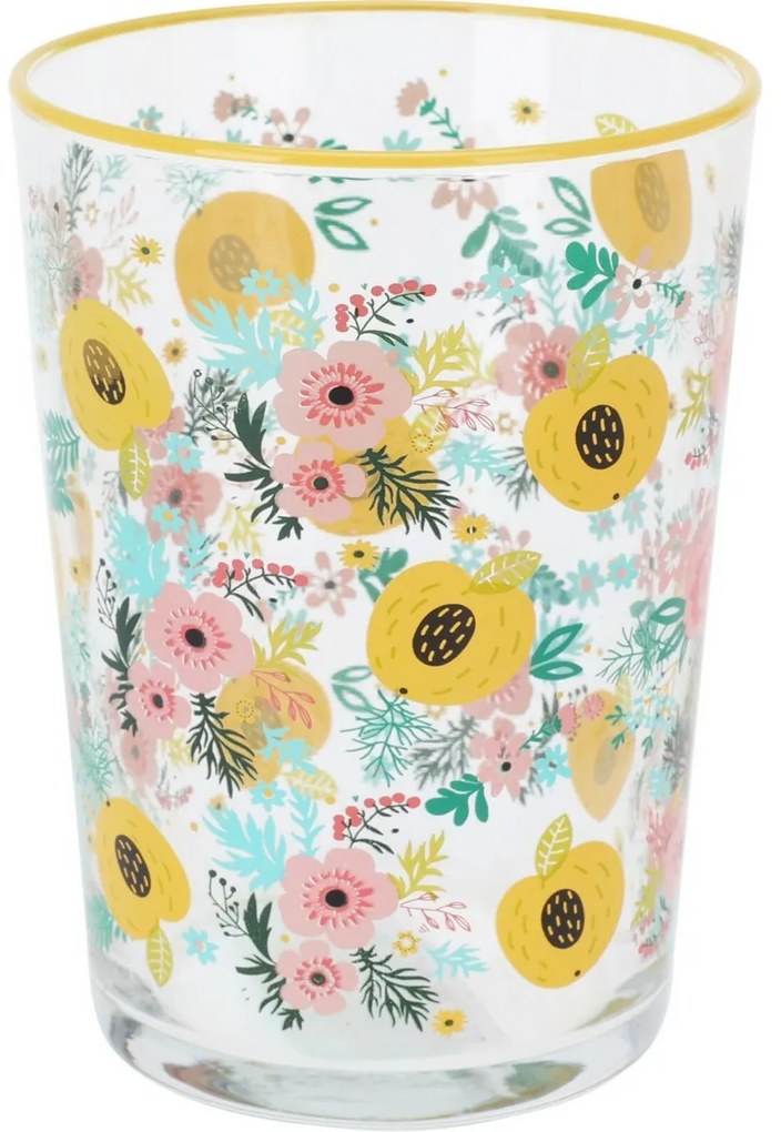 4-dielna súprava pohárov Flowers & Fruits 510 ml, žltá