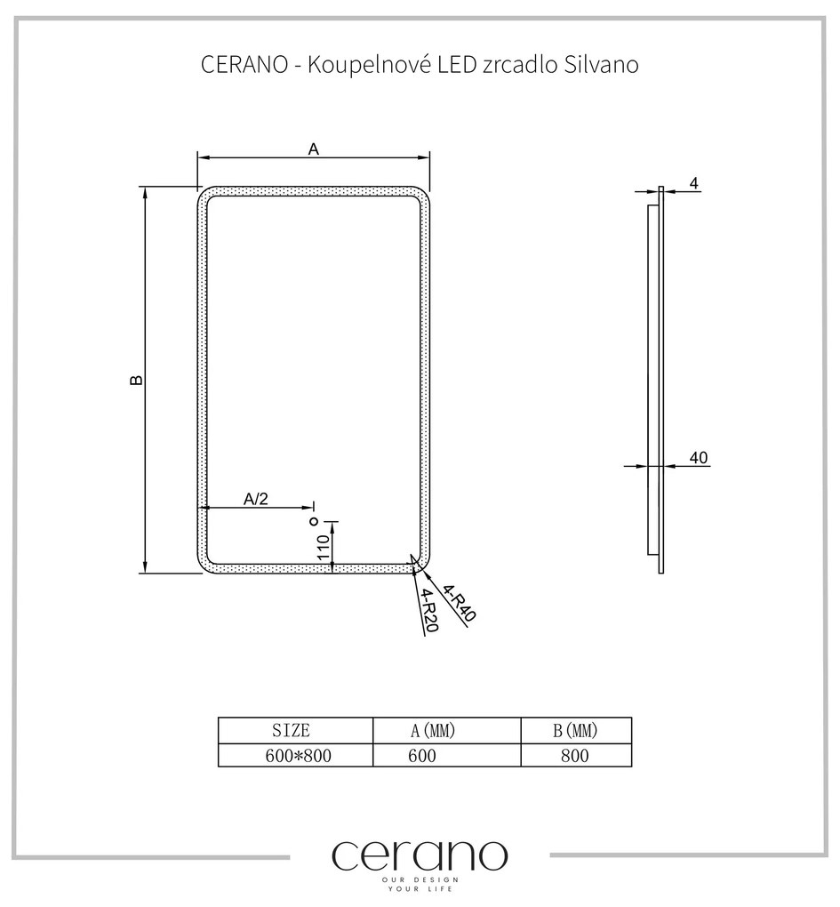 Cerano Silvano, kúpeľňové LED zrkadlo 80x60 cm, CER-CER-429265