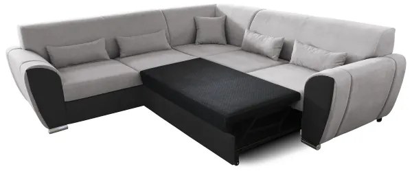Rozkladacia rohová sedacia súprava s úložným priestorom v tvare L VISEU ľavá sivá/čierna