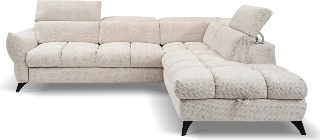 Rohová sedačka Fubu, šedo-krémová štruktúrovaná látka, pravý roh