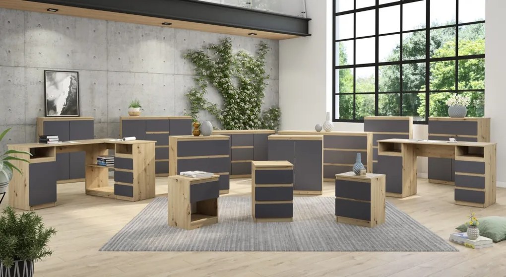 Skrinka so šuplíkom Carlos, dub artisan/grafit, 80 cm