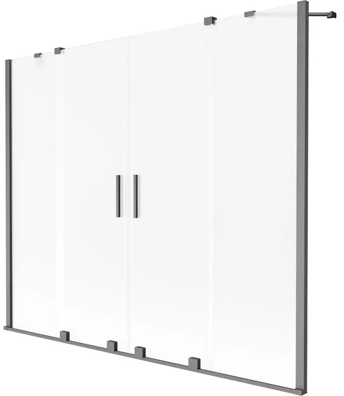 Mexen Velar Duo, 2-krídlová vaňová zástena s posuvnými dverami 200 x 150 cm, námraza, grafitový profil, 896-200-000-32-66
