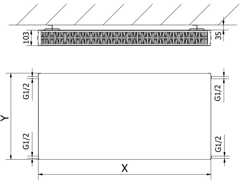 Mexen, Plochý panelový radiátor Mexen CF22 400 x 1800 mm, bočné pripojenie, 2049 W, biely - W422F-040-180-00