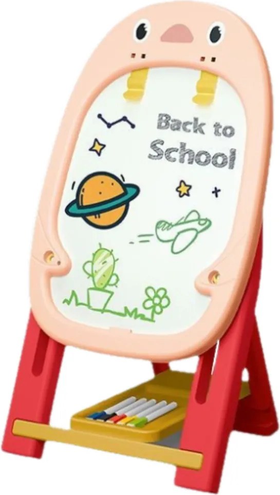 LEAN Toys Obojstranná magnetická tabuľa tučniak herná súprava 56 ks ružová