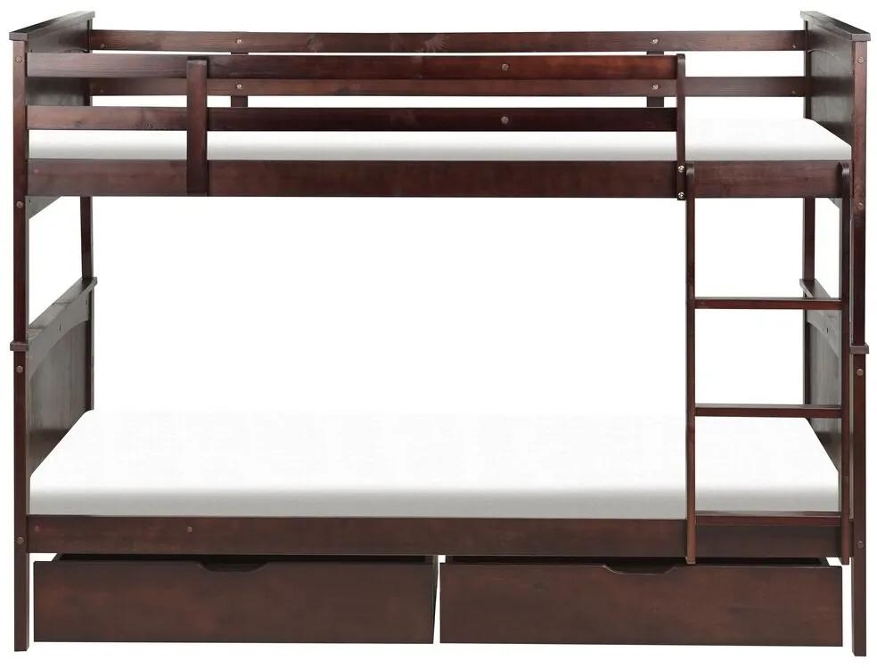 Poschodová posteľ s úložným priestorom 90 x 200 cm tmavé drevo ALBON Beliani