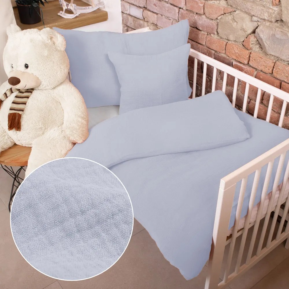 Biante Detské mušelínové posteľné obliečky do postieľky Nature MSN-027 Svetlo modrosivé Do postieľky 90x120 a 40x60 cm