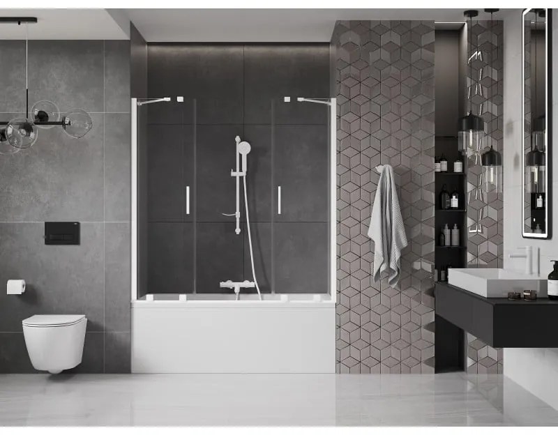 Mexen Velar Duo, 2-krídlová posuvná vaňová zástena 160 x 150 cm, 8mm číre sklo, biely profil, 896-160-000-02-20