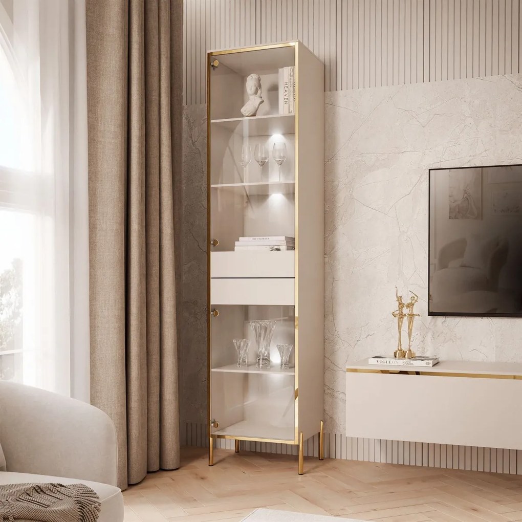 VITRÍNA NESSIE KAŠMÍR + ZLATÁ NA NOŽIČKÁCH 45 x 195 cm