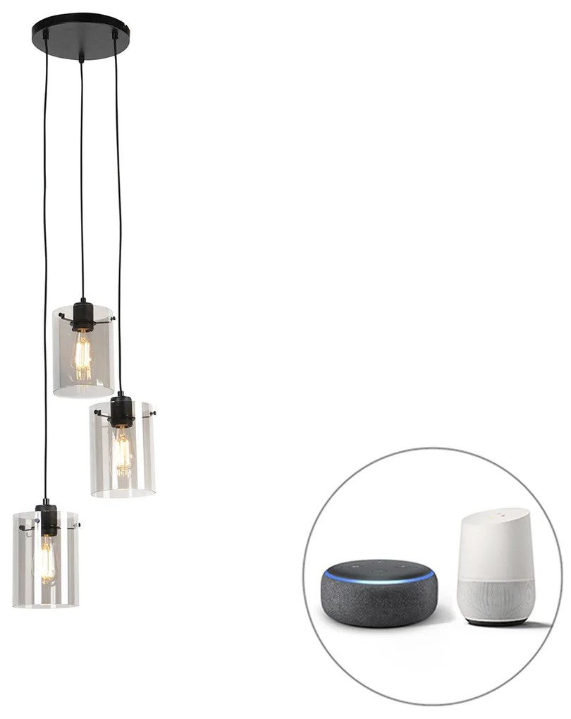 Inteligentné závesné svietidlo čierne s dymovým sklom vrátane 3 Wifi ST64 - Dome
