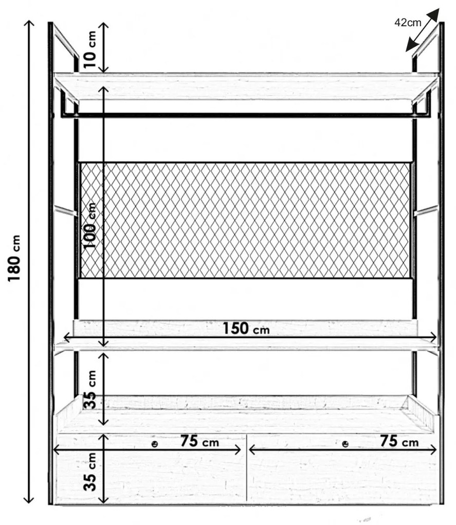 Otvorená šatníková skriňa Gardirop III 150 cm dub