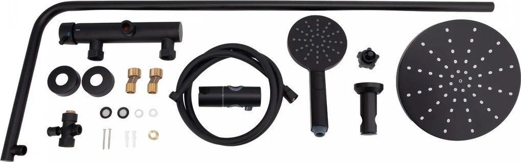 Erga Dubaj, sprchový set s batériou a hlavovou sprchou 23 cm, čierna matná, ERG-YKA-BP.DUBAJ23-BLK