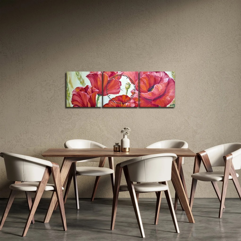 Obraz - Kvety vlčích makov (s hodinami) (90x30 cm)