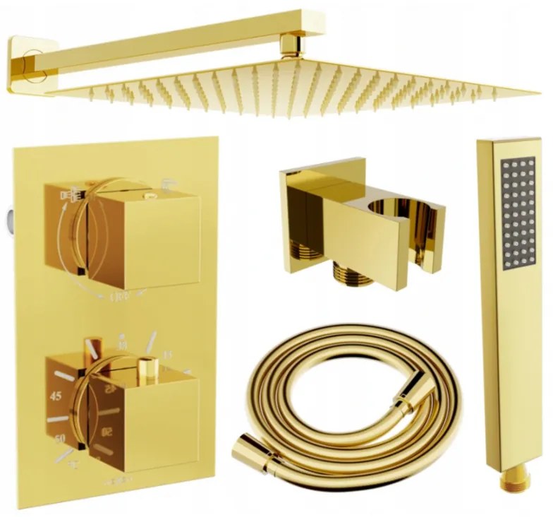 Mexen Cube DR02 podomietkový sprchový set s dažďovou sprchou 30x30 cm (6v1), zlatá, 77502DR0230-50