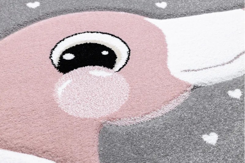 Detský kusový koberec Petit Flamingos hearts grey, 120x170, ružová, detská izba, Dywany Łuszczów