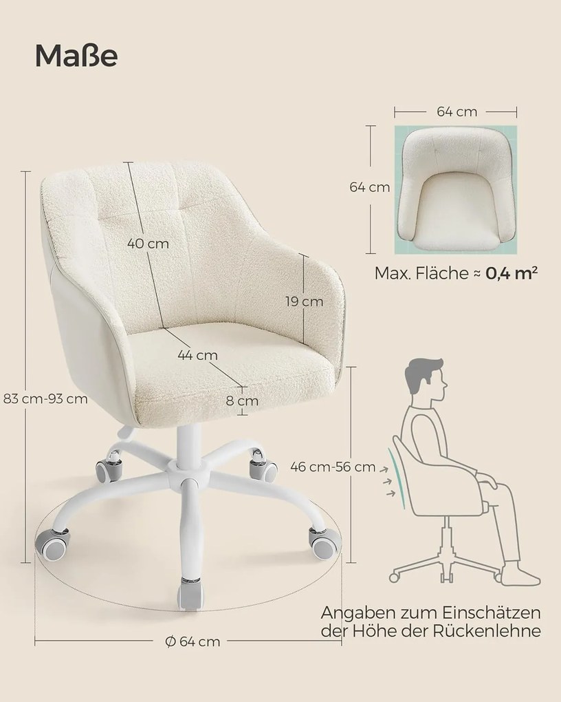 kancelárske otočné kreslo, nastaviteľná výška, farba cappuccino béžová