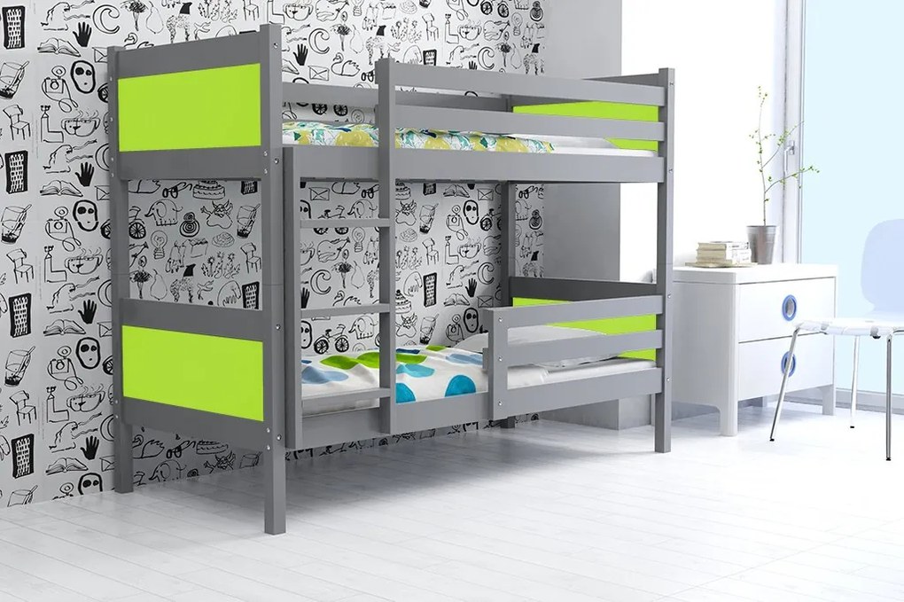 Poschodová posteľ RINO 200x90cm - Grafitová - Zelená (BEZ zásuvky)