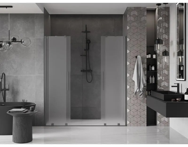 Mexen Velar Duo, posuvné sprchové dvere do otvoru 180 cm, 8mm sklo námraza, grafit brúsený, 871-180-000-32-66