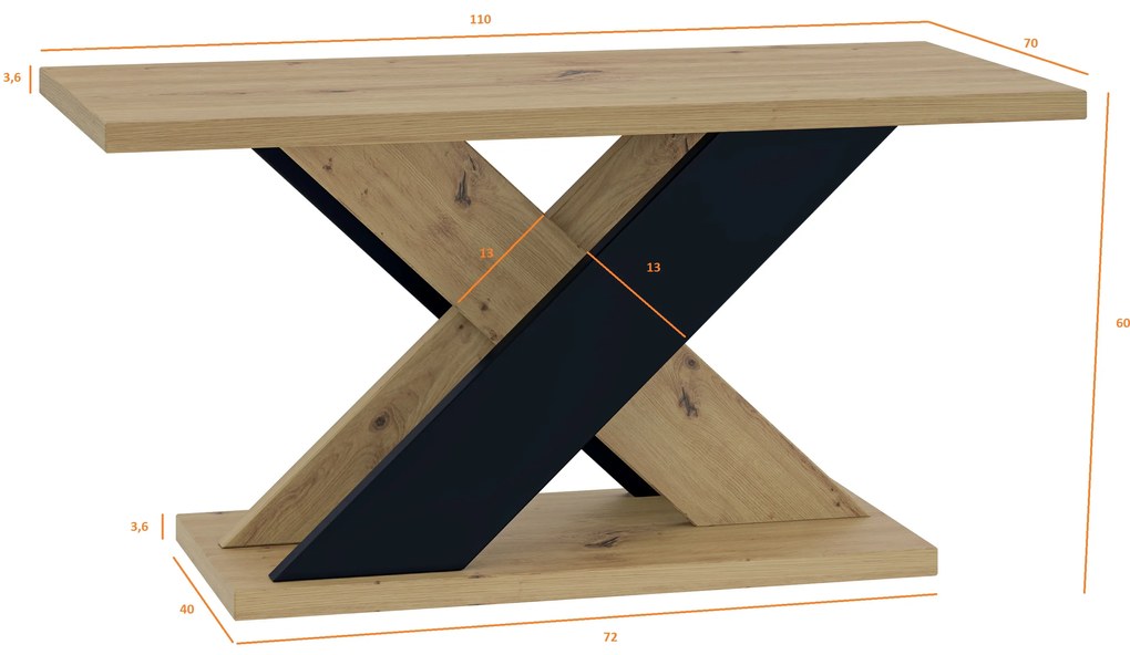 Konferenčný stolík Xalin (artisan + čierna). Akcia -19%. Vlastná spoľahlivá doprava až k Vám domov. 1055275