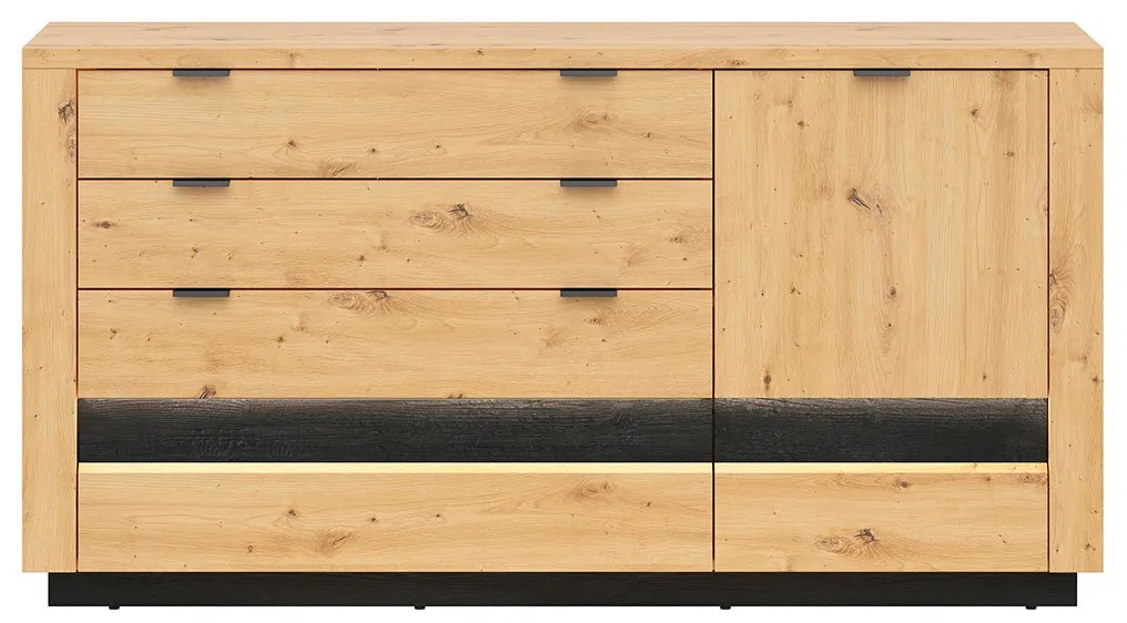 Komoda BRW Ostia KOM1D4S (dub artisan + dub čierny) (s LED osvetlením). Akcia -35%. Vlastná spoľahlivá doprava až k Vám domov. 1025968
