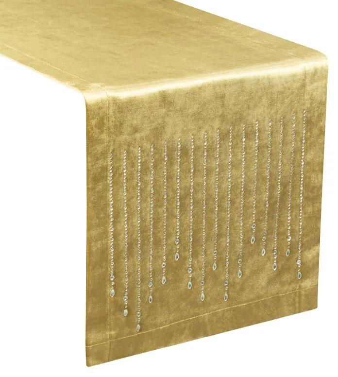 Dekorstudio Behúň na stôl ROYAL 3 z lesklého zamatu s kamienkami v zlatej farbe Rozmer behúňa (šírka x dĺžka): 35x220cm
