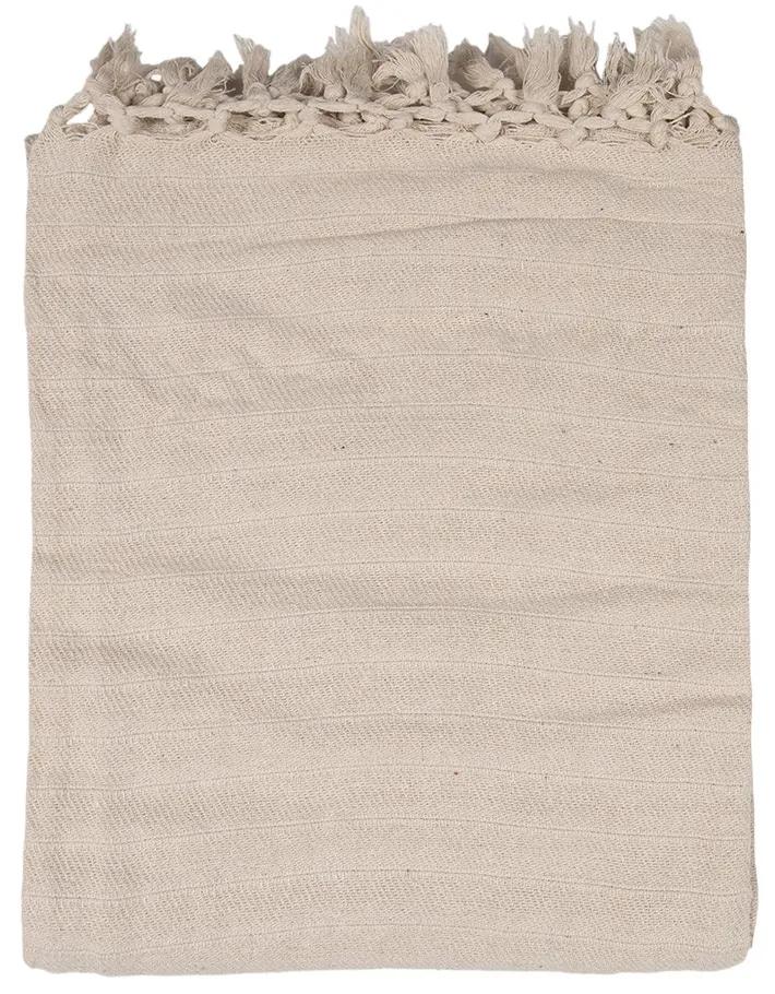 Béžový bavlnený pléd so strapcami - 125*150 cm
