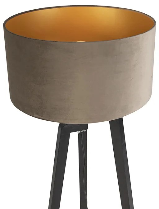 Stojaca lampa trojnožka čierna s hnedým tienidlom a zlatom 50 cm - Puros