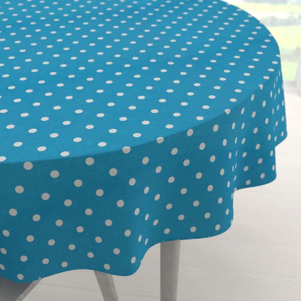 Biante Dekoračný okrúhly obrus Leona LN-021 Biele bodky na modrom Ø 110 cm