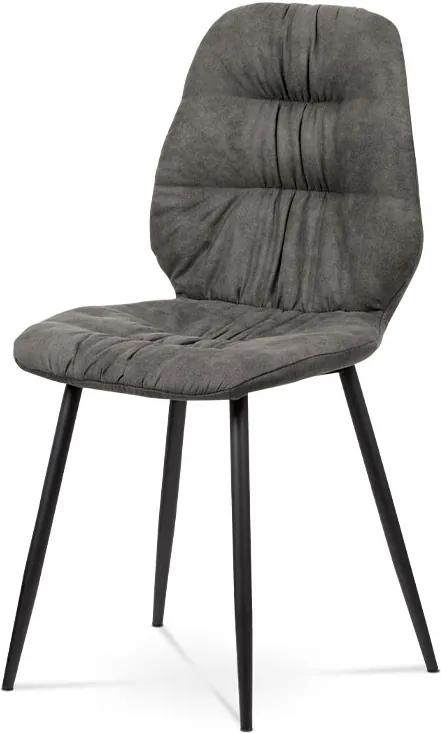jedálenská stolička,sivá látka dekor brúcená kkoža kovová podnož čierna