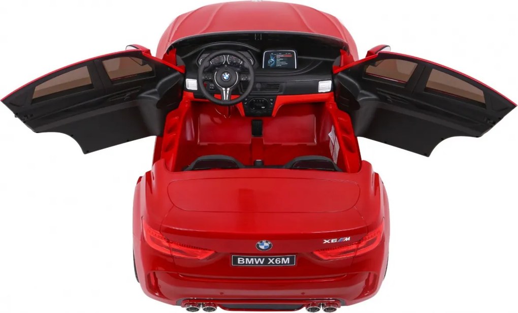 Ramiz Elektrické autíčko BMW X6M XXL pre 2 deti lakované červené SUV + diaľkové ovládanie + ekokoža