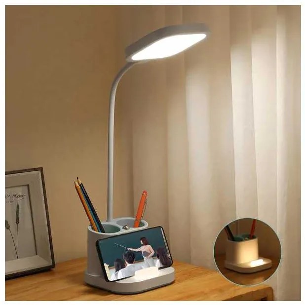 Stolná lampa Platinet 5 W, batéria + kalíšok + USB, biela