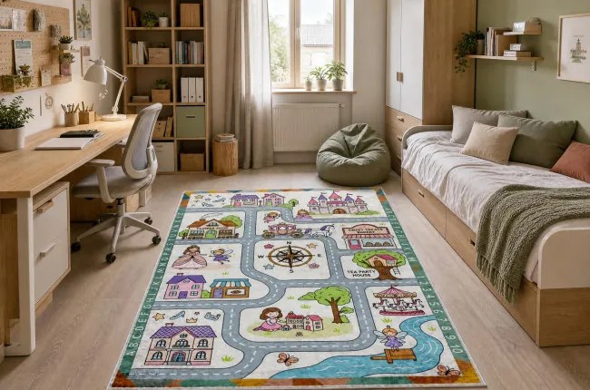 Detský koberec protišmykový BAMBINO 61430 sivý / ružový