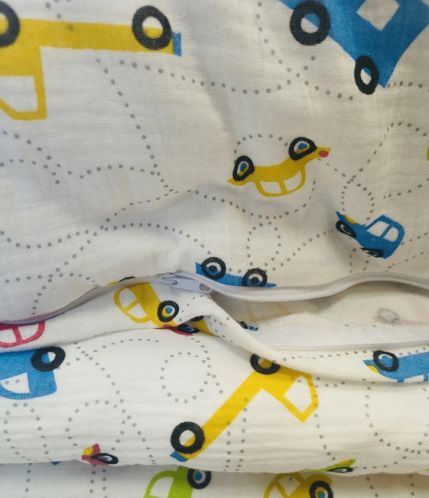 Mušelínové obliečky Autíčko TiaHome - Detský set 130x90cm + 65x45cm