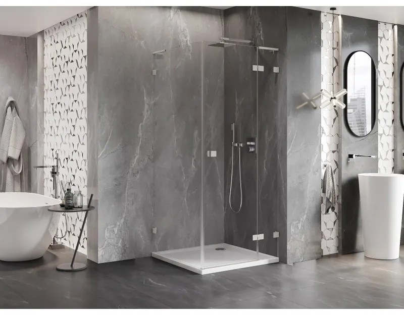 Mexen Lunar, L výklopný sprchový kút pravý 70 x 70 cm, 8mm číre sklo, oceľový profil, 834L-070-070-97-00-P