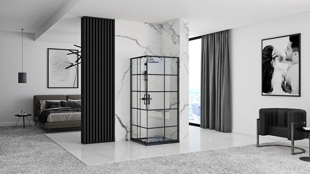 Rea Concept, sprchovací kút 80x80x190 cm, čierny profil + čierna sprchová vanička Savoy, KPL-K1004