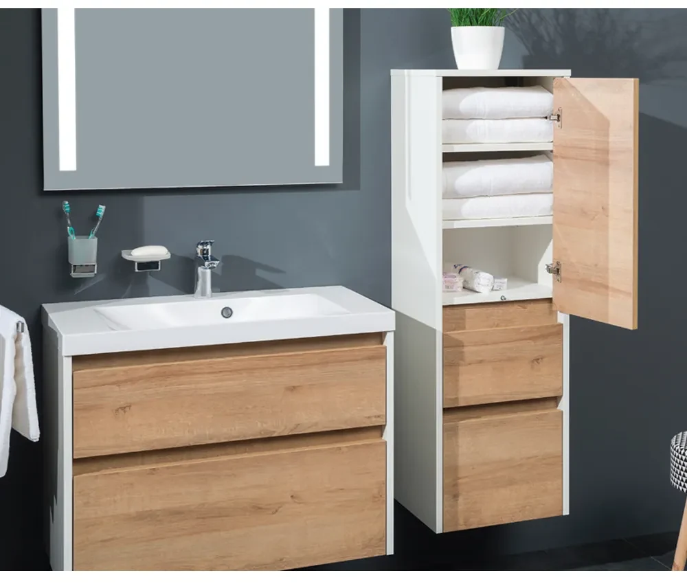Mereo, Mereo Opto kúpeľňová skrinka vysoká 125 cm, pravé otváranie, Multidecor, Šedá diamant, MER-CN995PSEDD