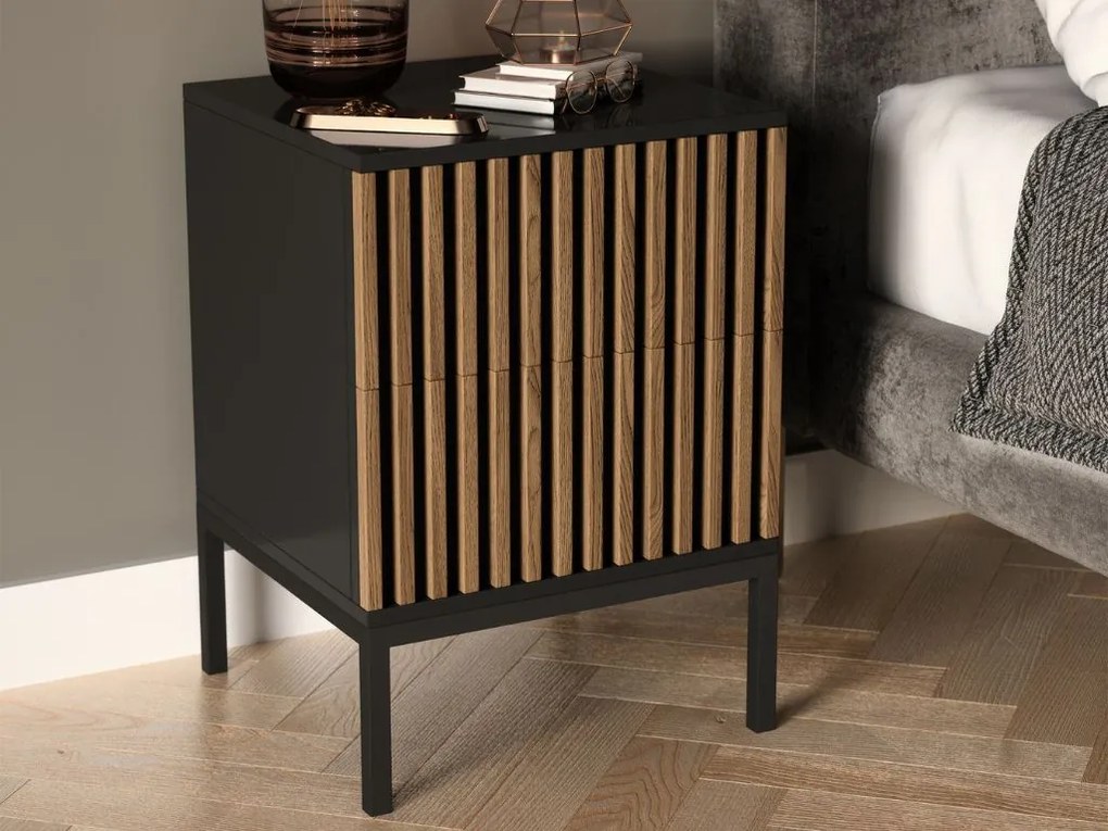AKCIA Nočný stolík MEORATI 40x40cm, čierna/dub artisan II. akosť