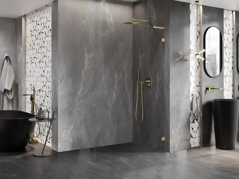 Mexen Lunar L, sprchová stena pravá 50 x 200 cm, 8mm číre sklo, zlatý matný profil, 830L-050-000-55-00-P