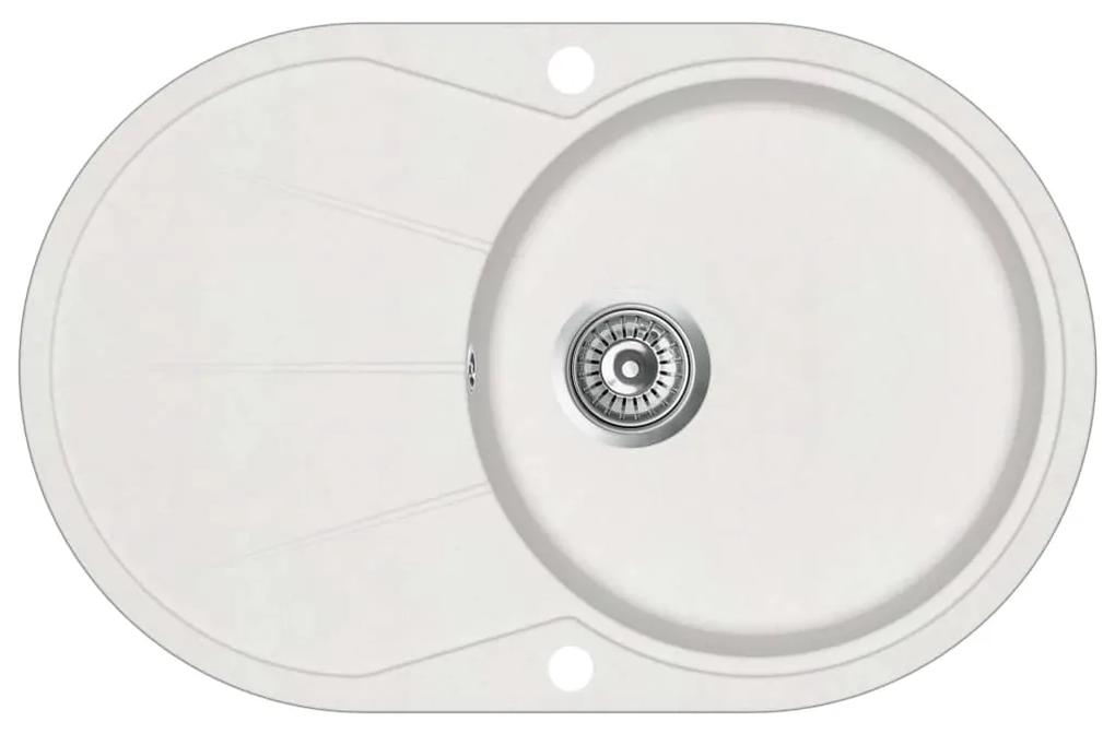 vidaXL Granitový kuchynský drez s jednou vaničkou oválny biely
