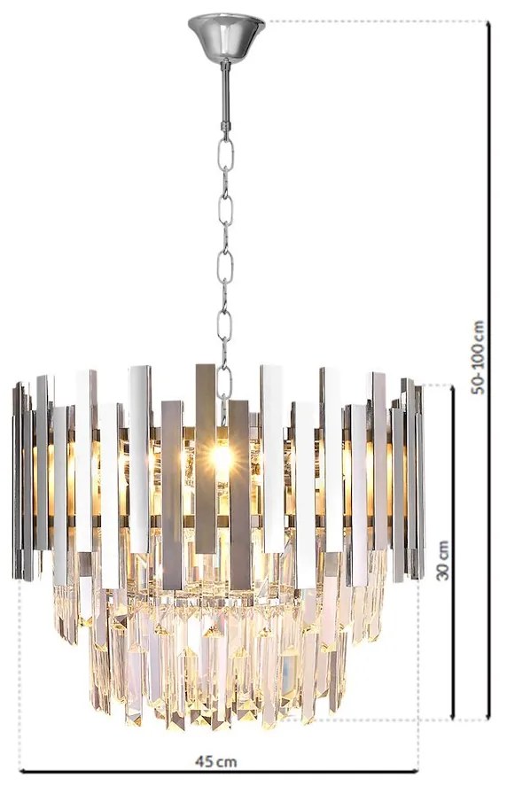 EUlight Luster Aspen, 1x krištáľové/chrómové kovové tienidlo, (fi 45cm), ch