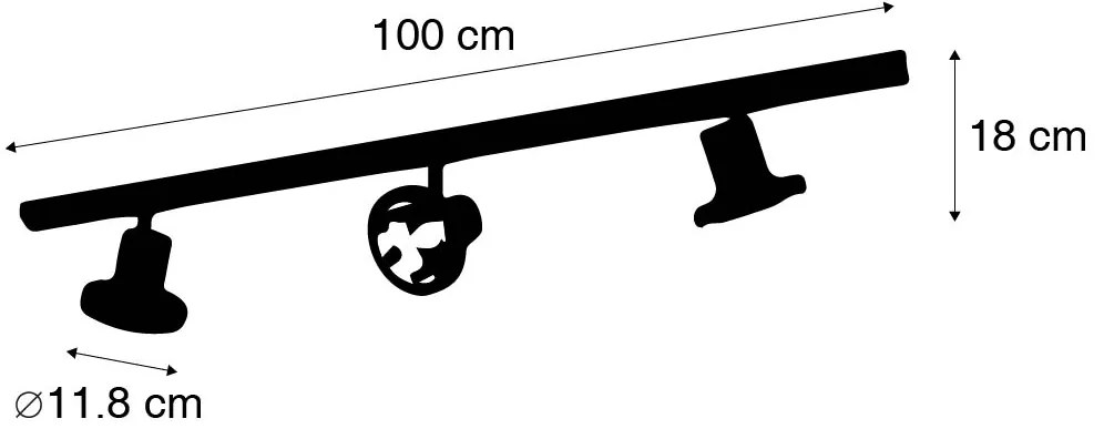 Moderný koľajnicový systém s 3 čiernymi bodovými svetlami 1-fázový 100 cm - Iconic Jeany